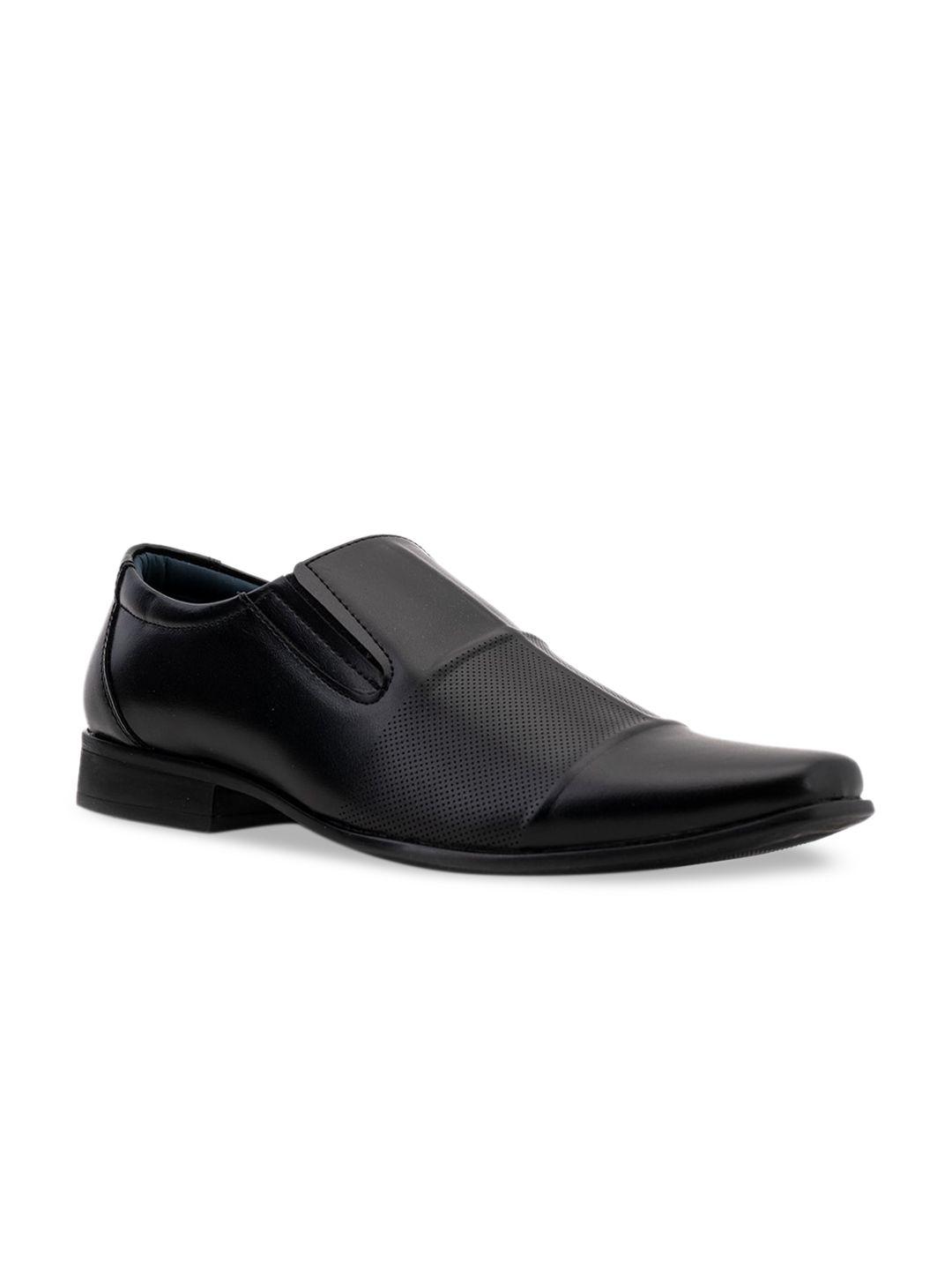 khadims men black solid formal slip-on shoes
