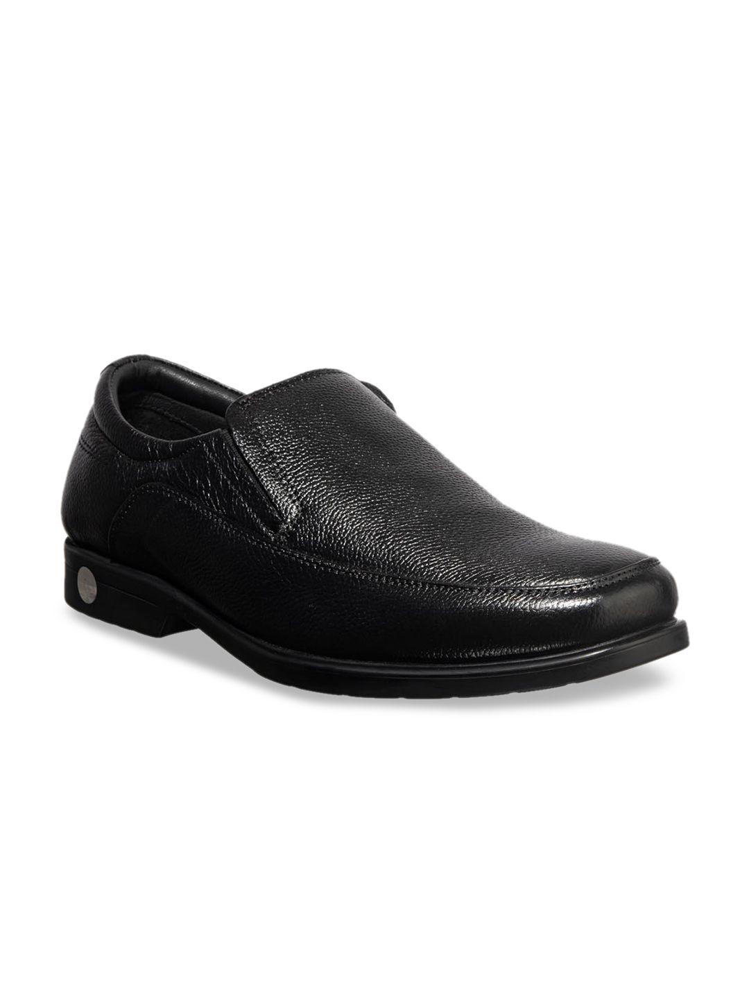 khadims men black solid leather british walkers formal slip-ons