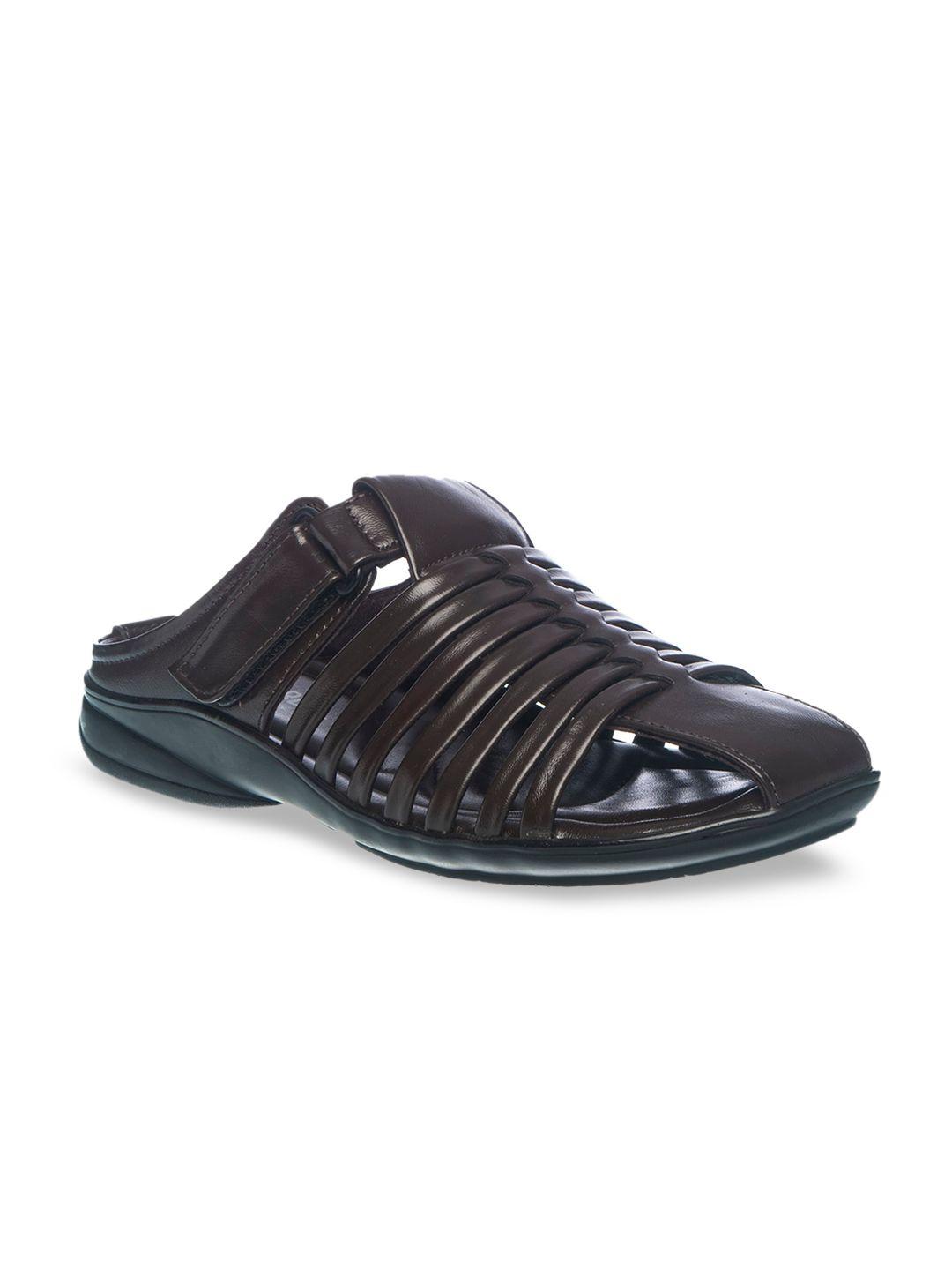 khadims men brown leather clog sandals