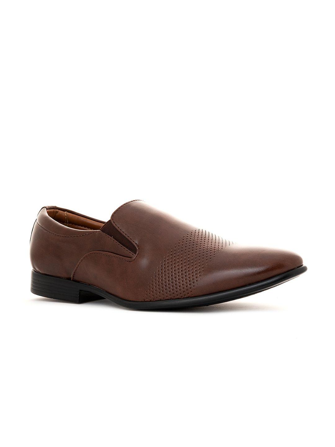 khadims men brown solid formal slip on shoes