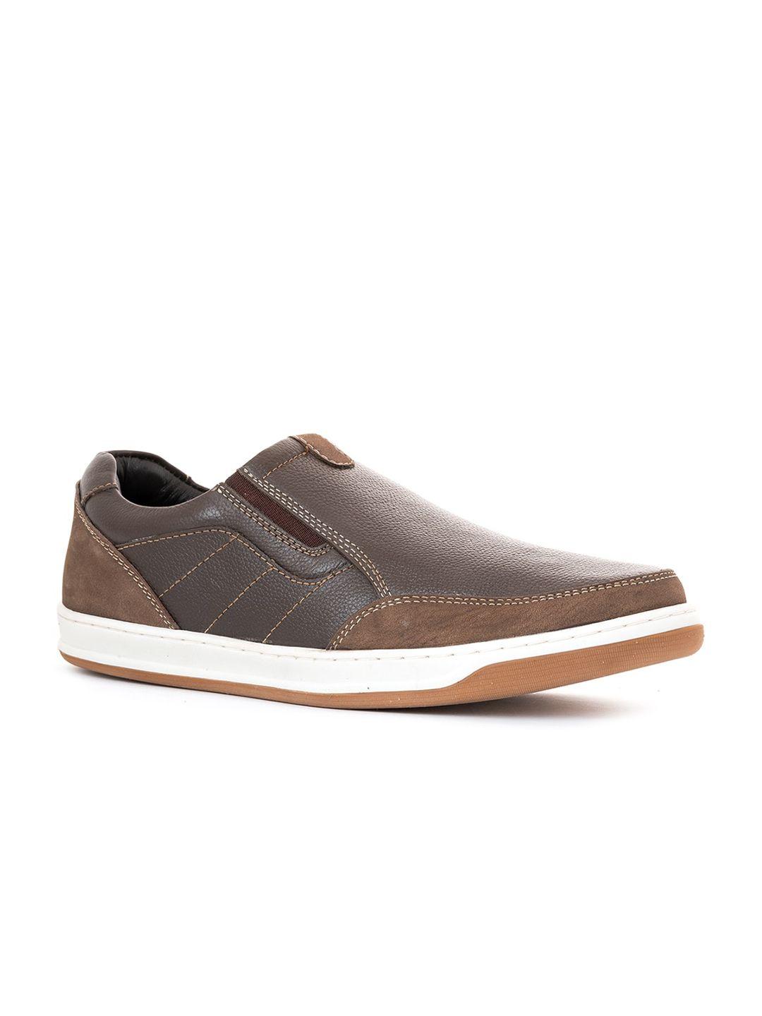 khadims men brown textured slip-on sneakers