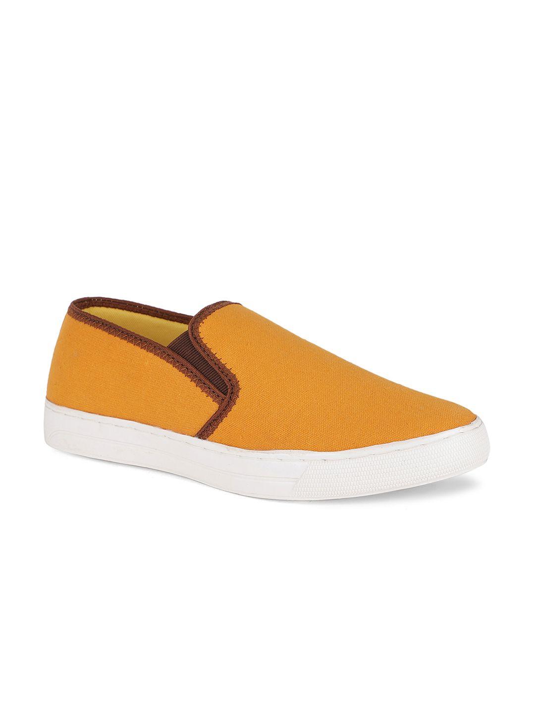 khadims men mustard yellow solid slip-on sneakers