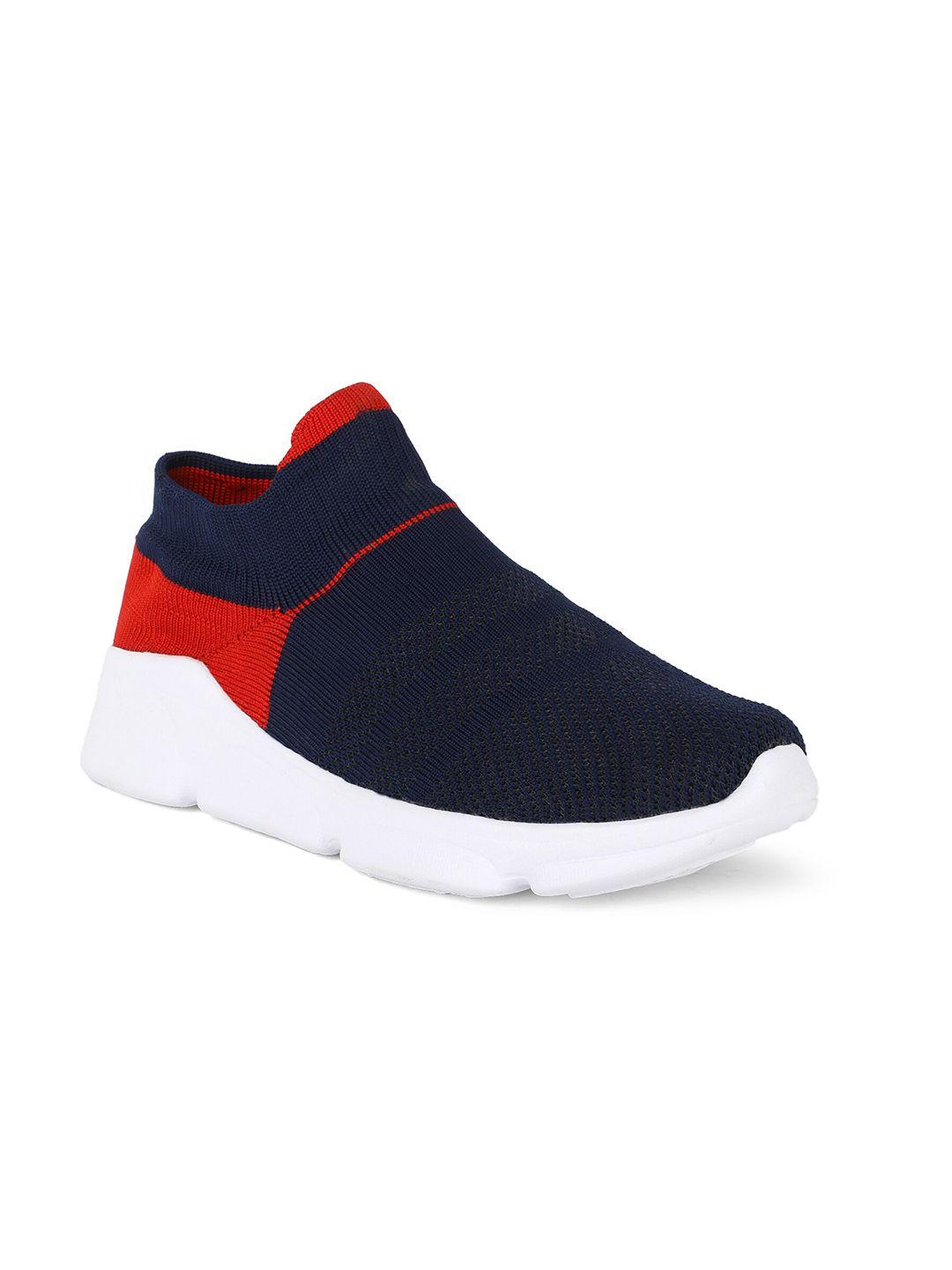 khadims men navy blue & red textile walking non-marking shoes