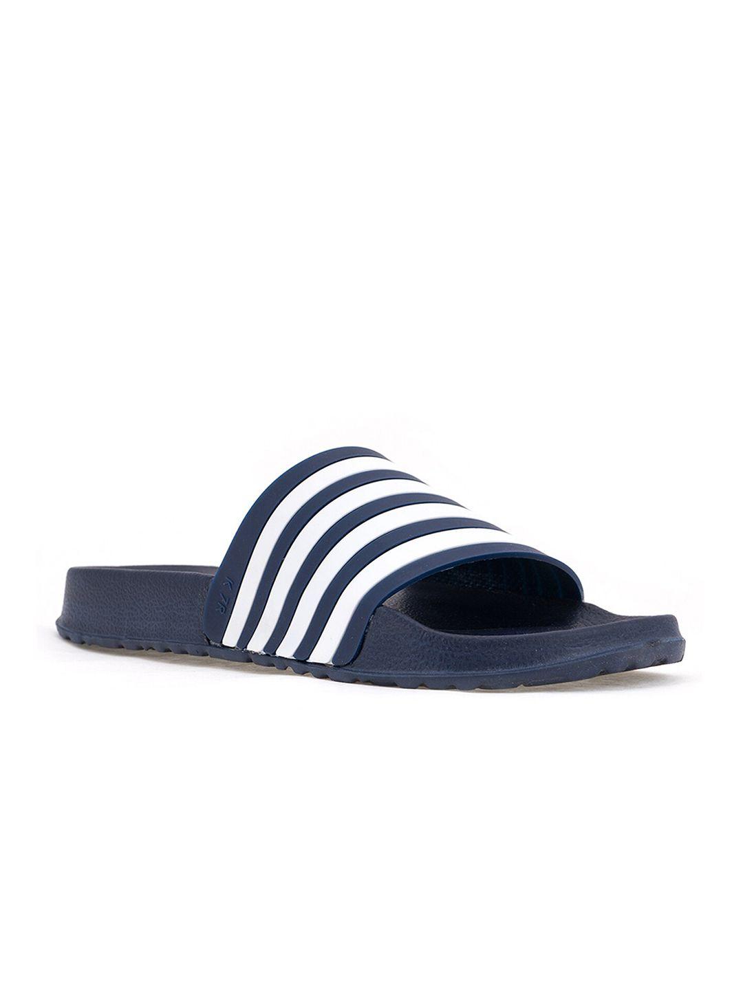 khadims men navy blue & white striped sliders