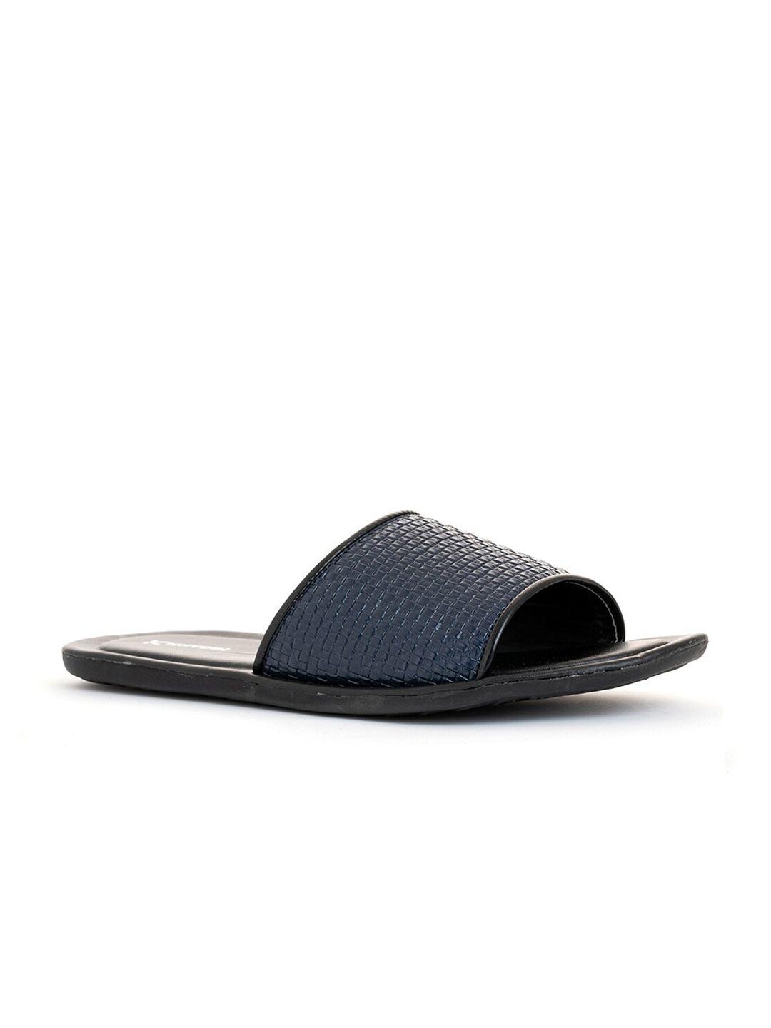 khadims men navy blue self design sliders