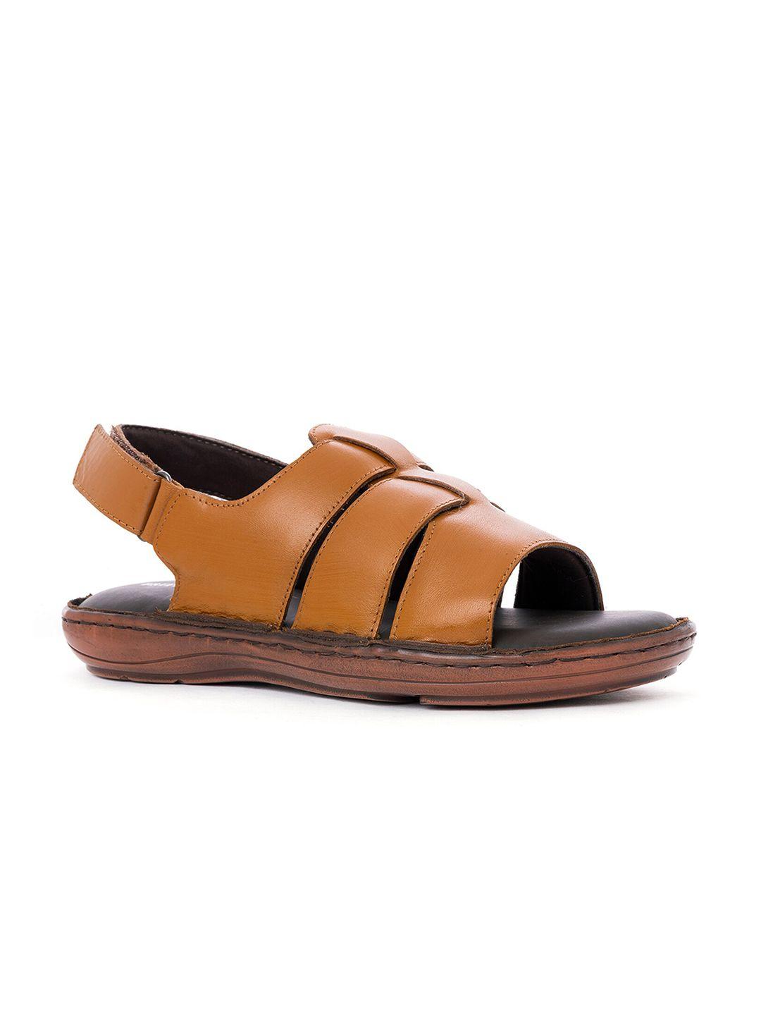 khadims men tan & black leather comfort sandals