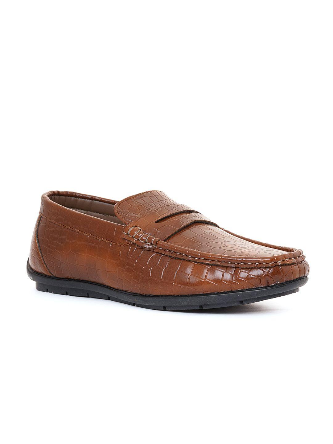 khadims men tan textured driving shoes