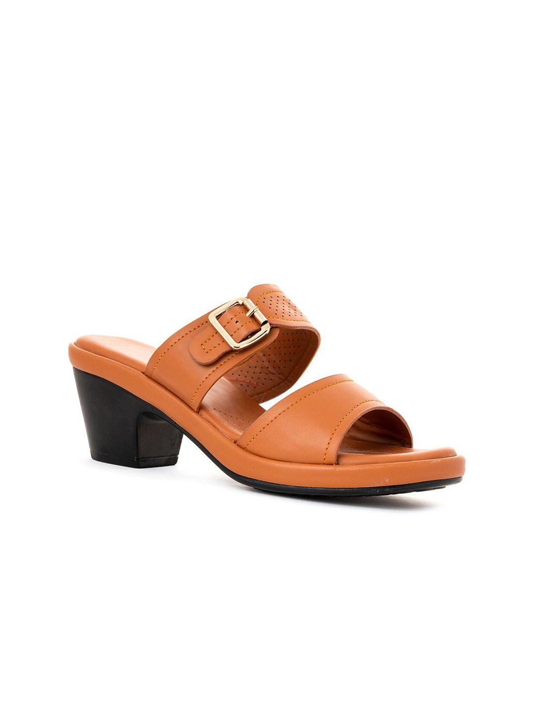 khadims women  tan block  slip on sandals with buckles