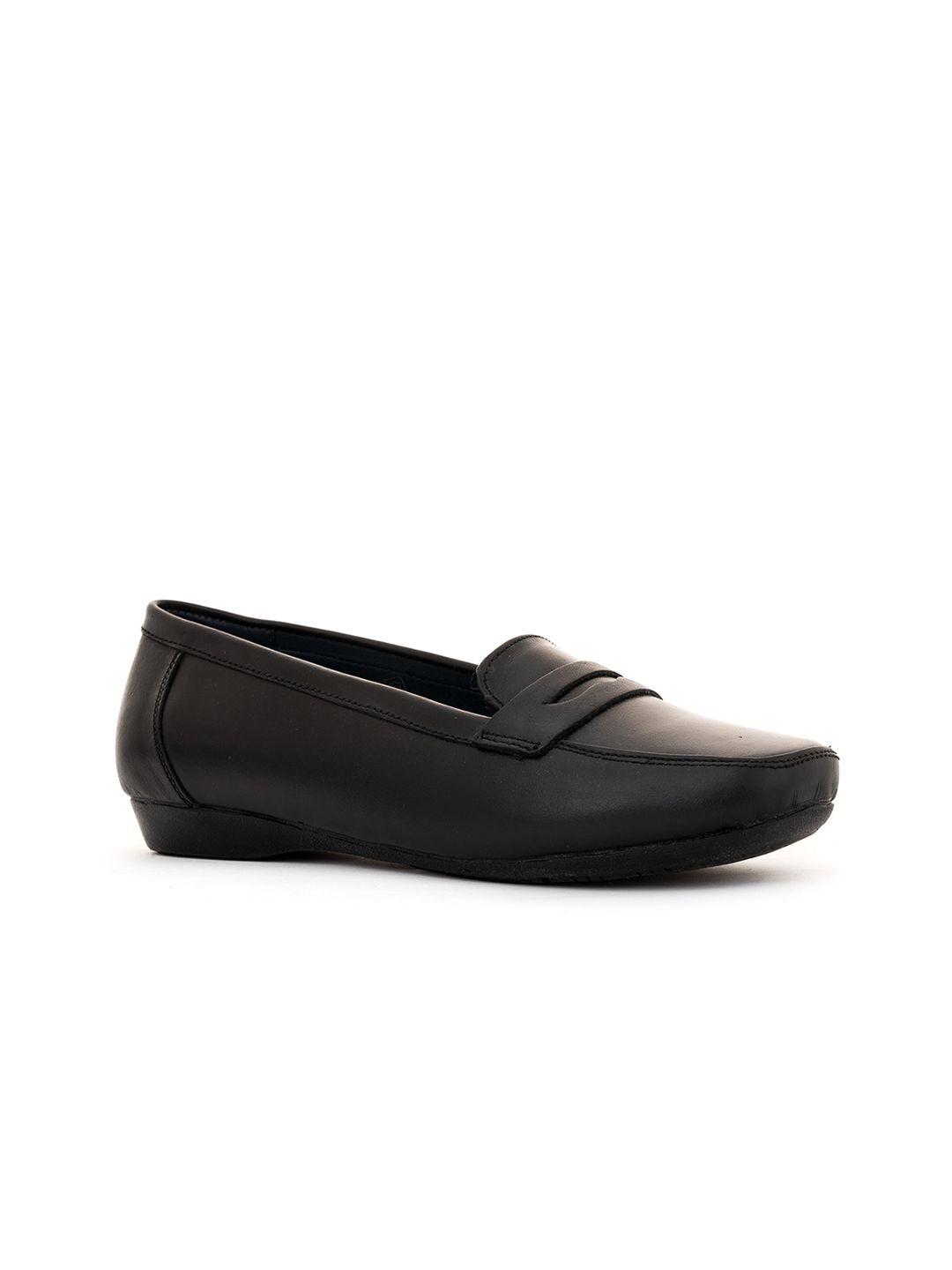 khadims women black leather loafers