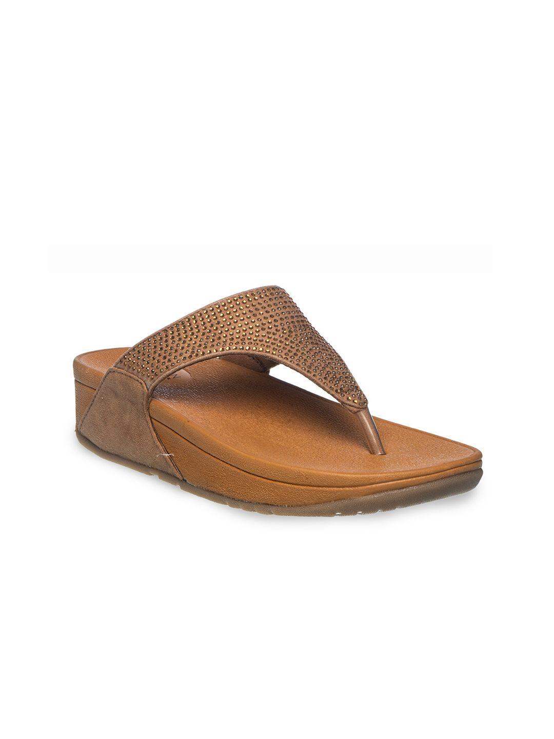 khadims women brown embellished open toe flats
