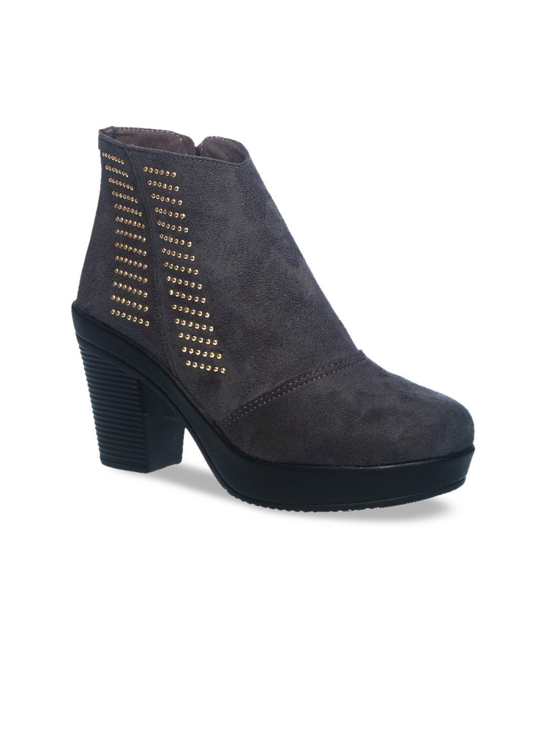 khadims women grey solid heeled boots
