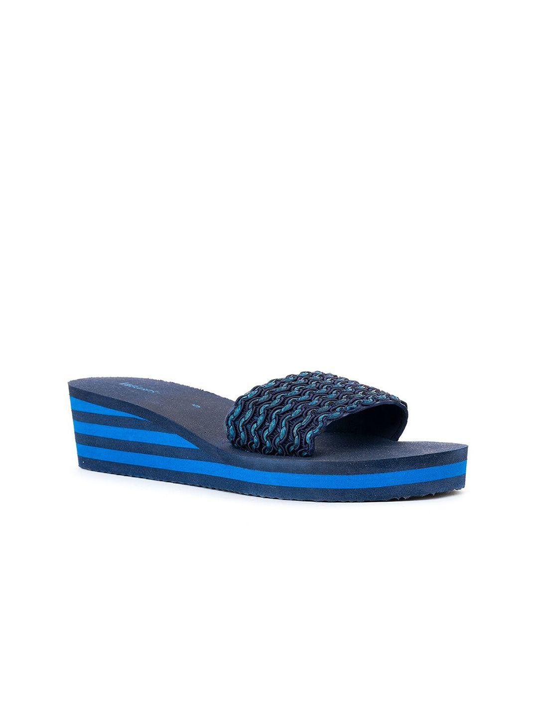 khadims women navy blue & blue printed sliders