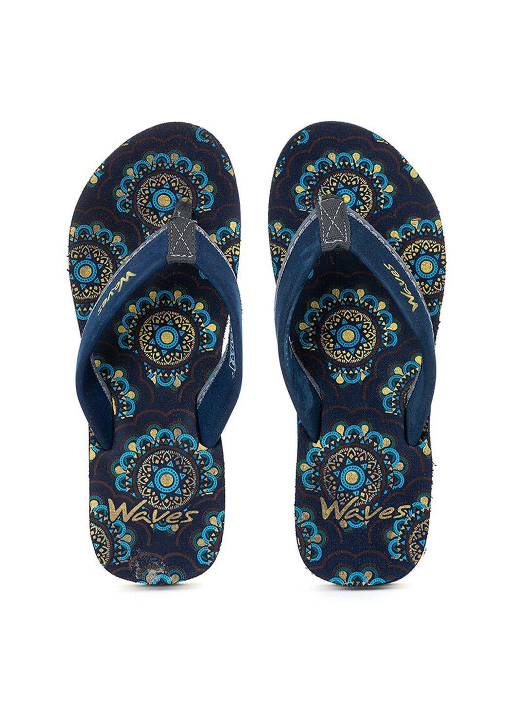 khadims women navy blue & yellow printed sliders