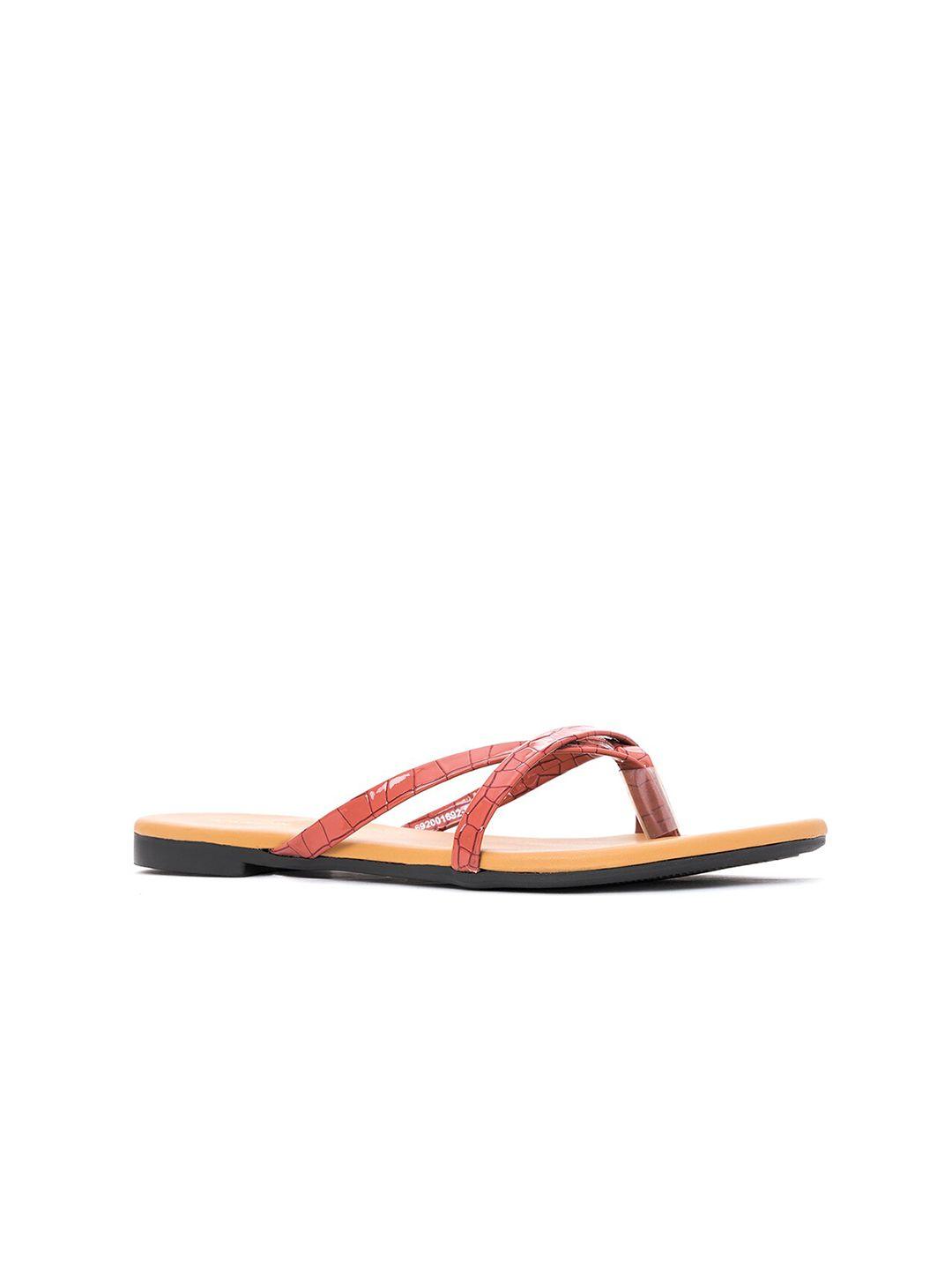 khadims women peach-coloured textured open toe flats