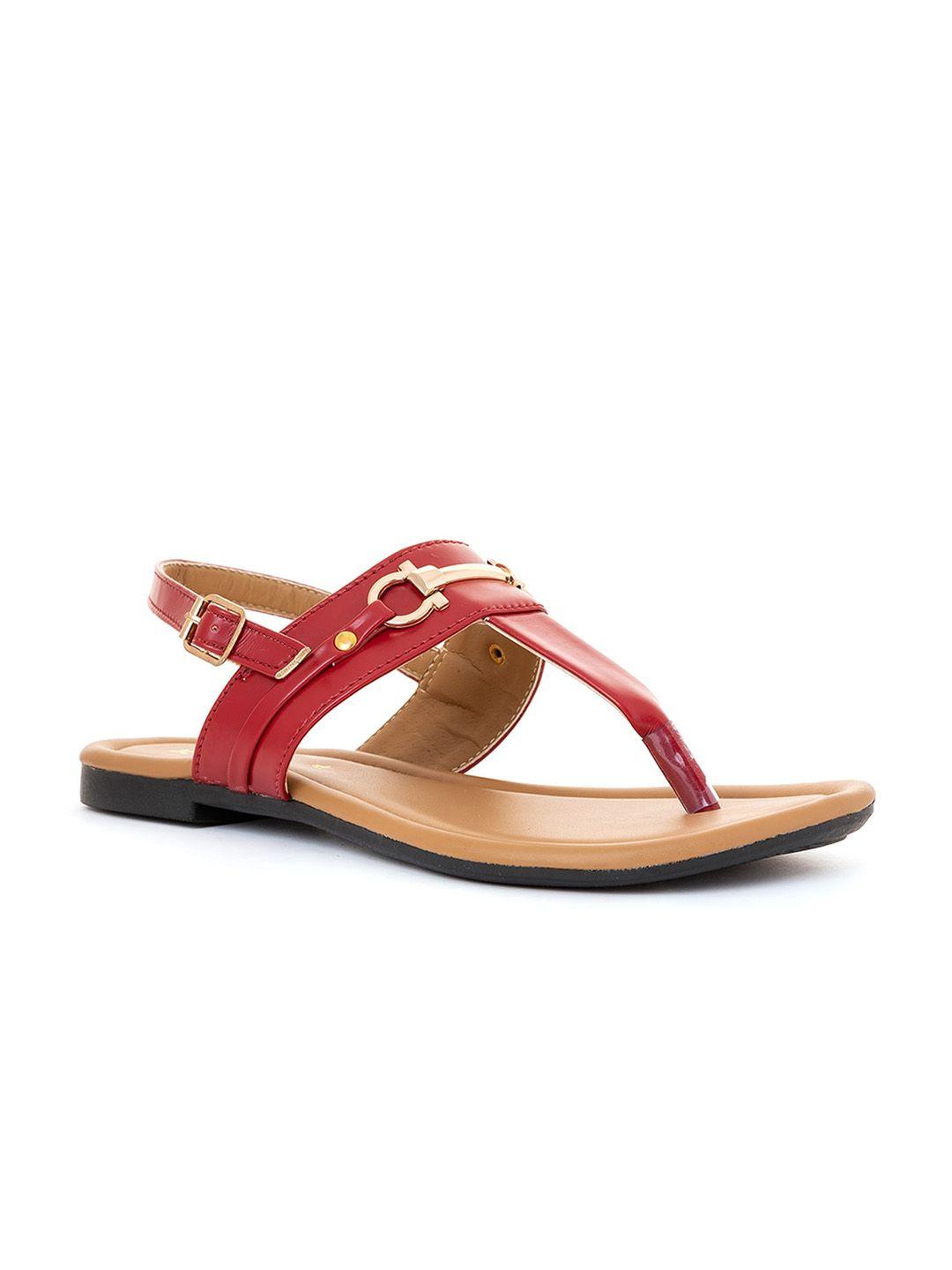 khadims women red t-strap flats