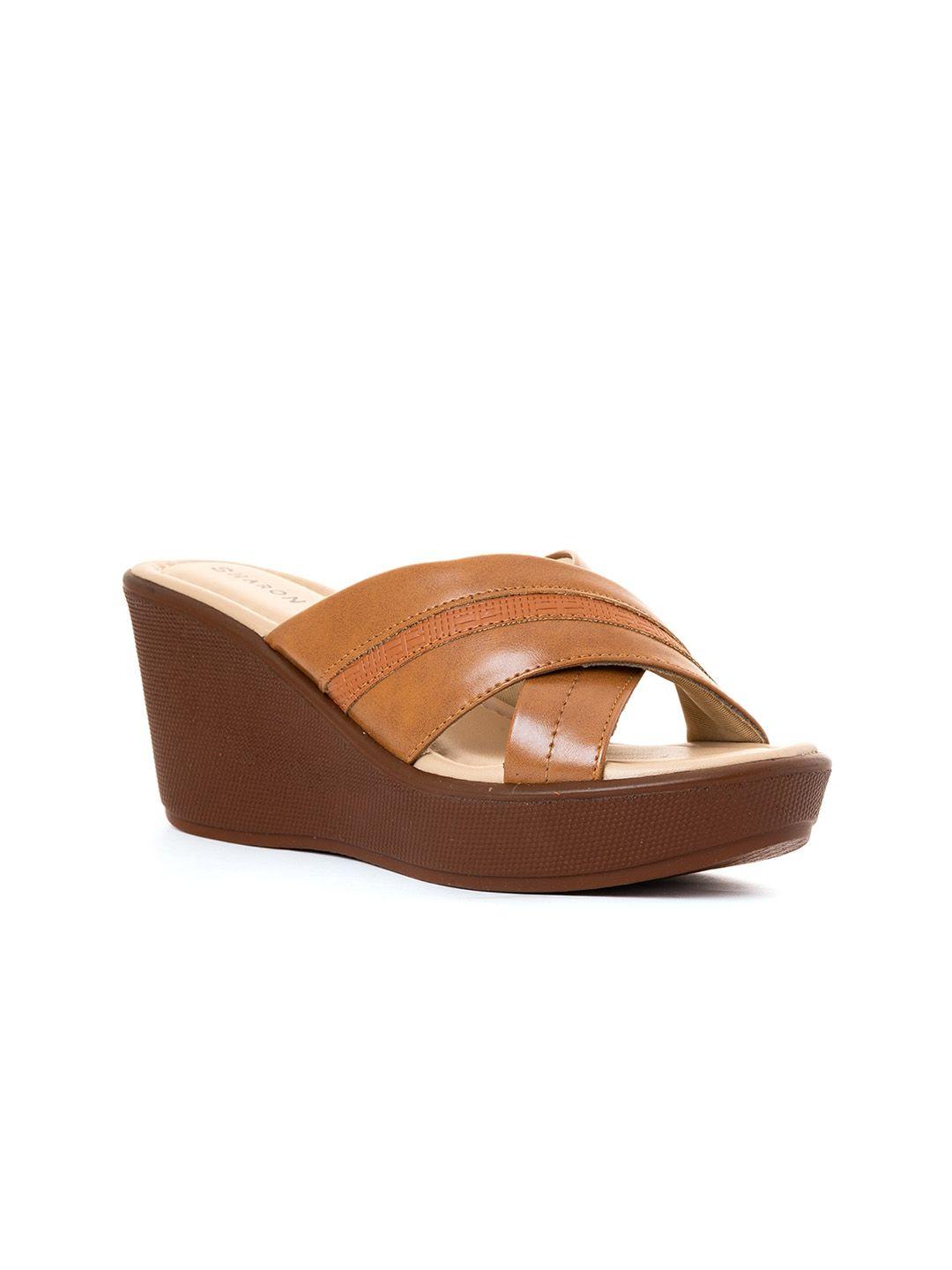 khadims women tan & brown solid synthetic wedge heels