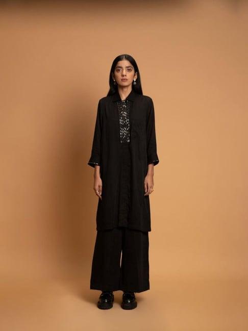 khajoor studio black fragments night wink tunic with pant