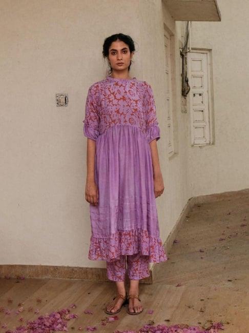 khajoor studio lavender & red bageecha lavender floret gathers tunic with pant