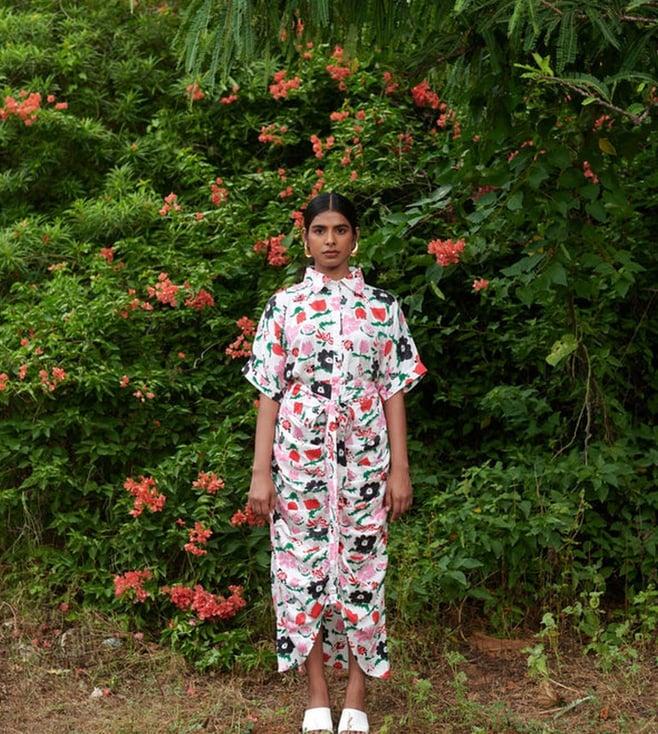 khajoor studio multi-coloured sundaze jardin spray draped shirt dress