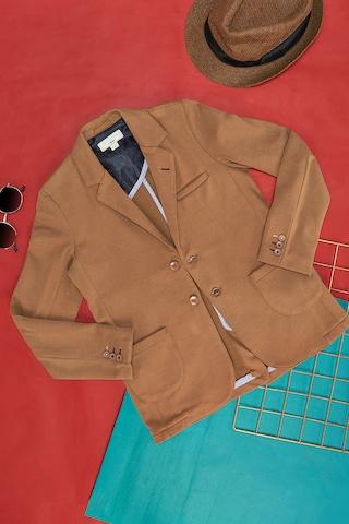 khaki self design formal full sleeves notched collar boys regular fit jacket