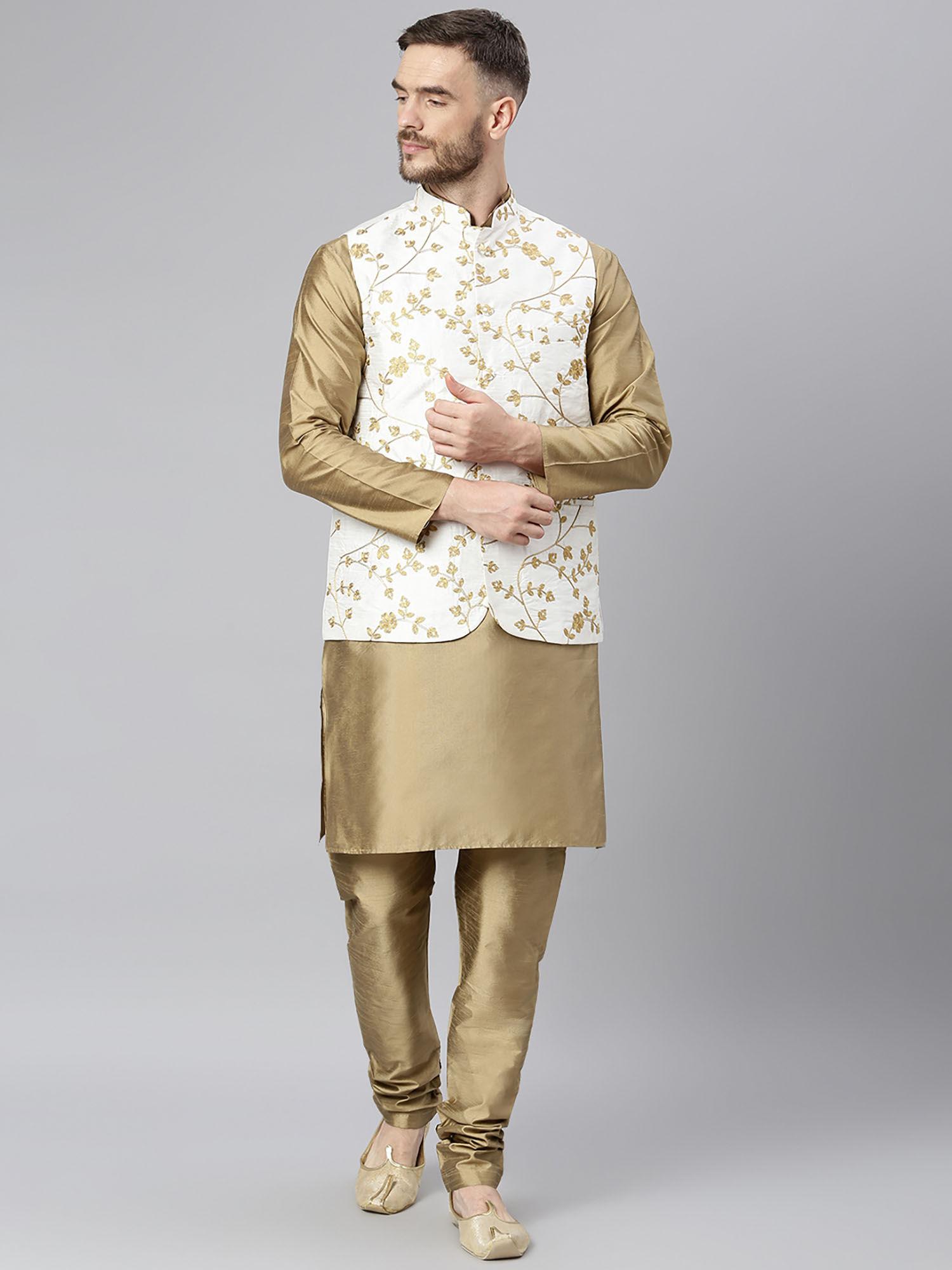 khaki color silk kurta (set of 3)