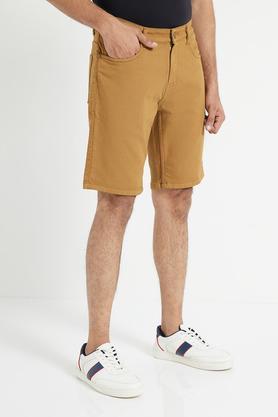 khaki cotton rich comfort fit solid shorts - khaki