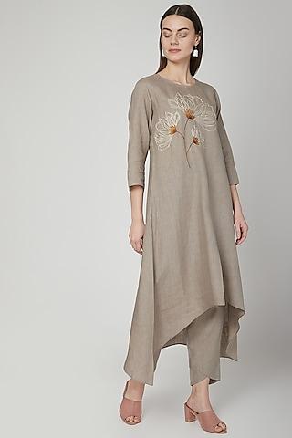 khaki embroidered asymmetric tunic