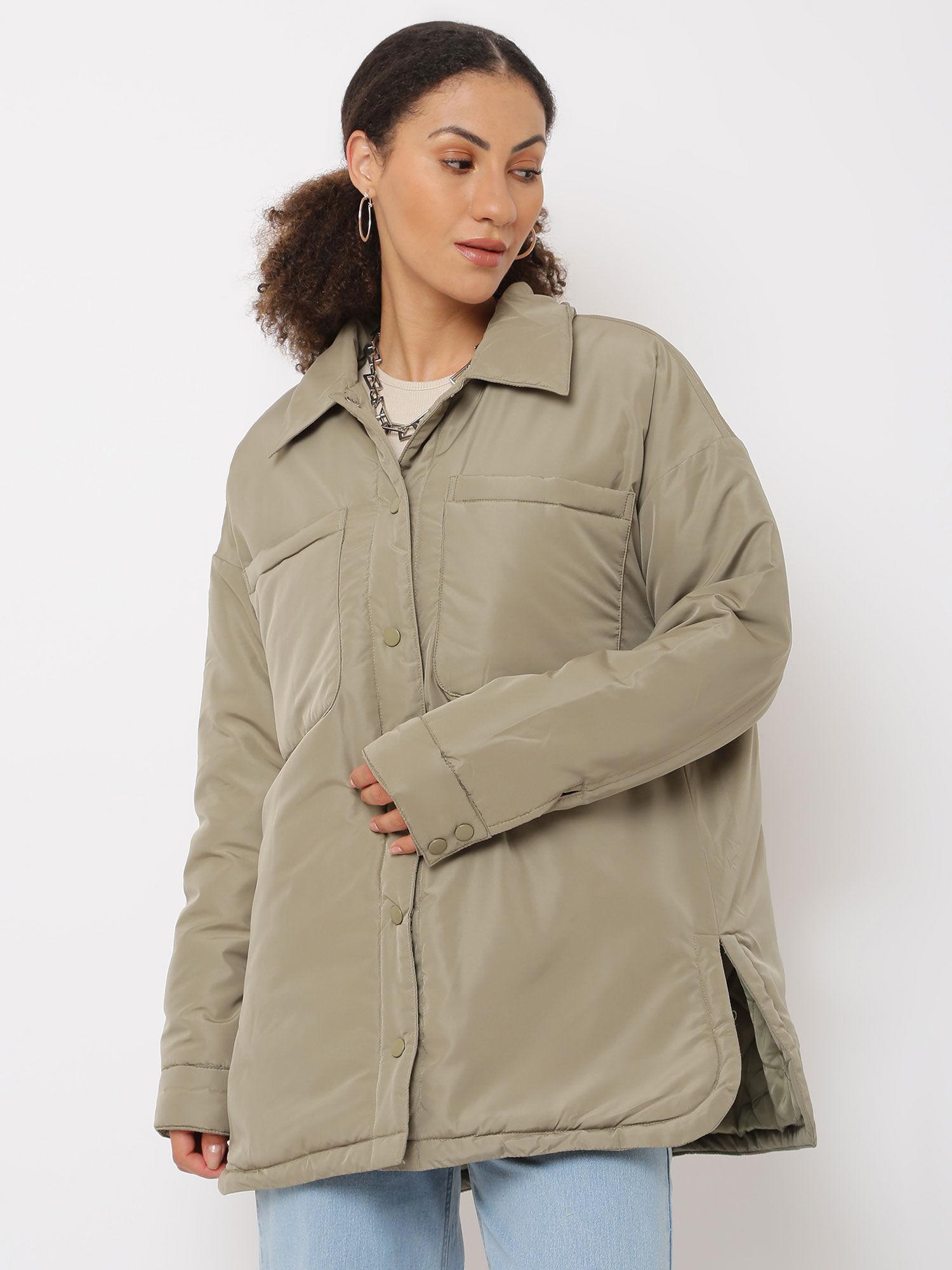 khaki lightly padded shacket