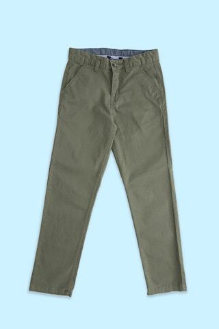khaki printed full length casual boys regular fit trousers