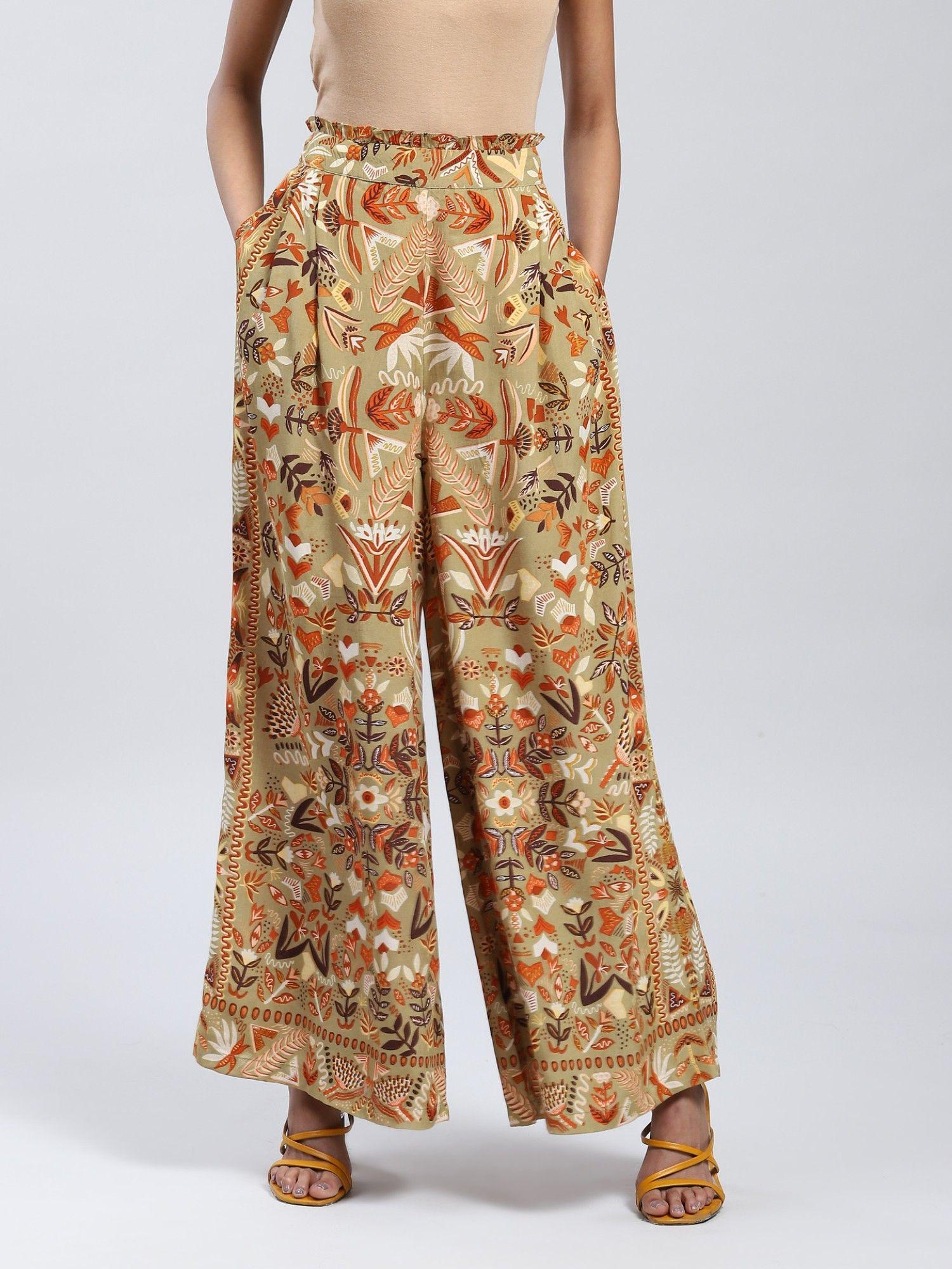 khaki printed palazzo