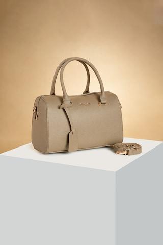 khaki solid casual pu women bowling bag