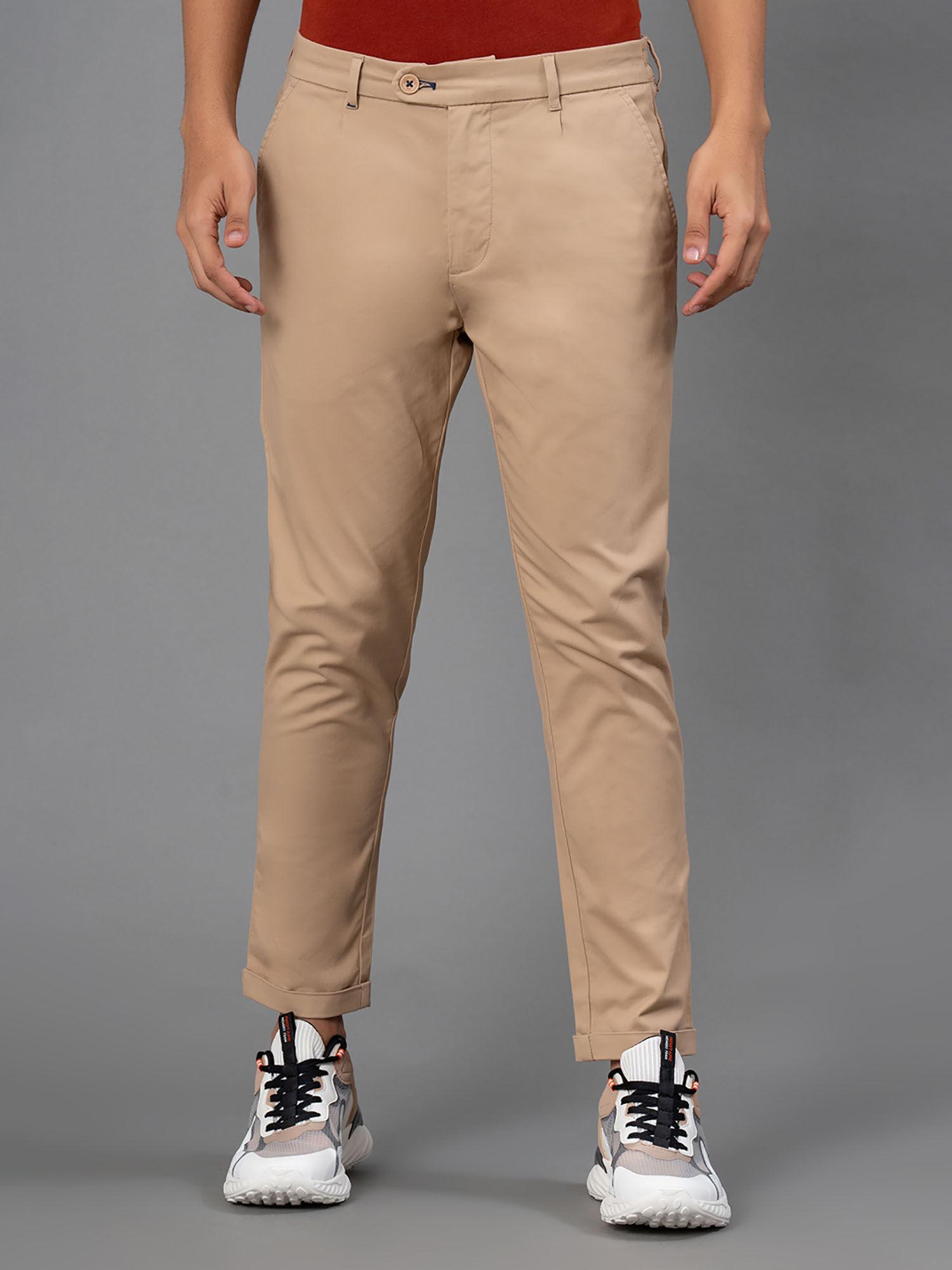 khaki solid cotton elastane mens relaxed chinos