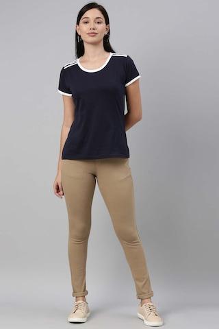 khaki solid cotton women slim fit jeggings