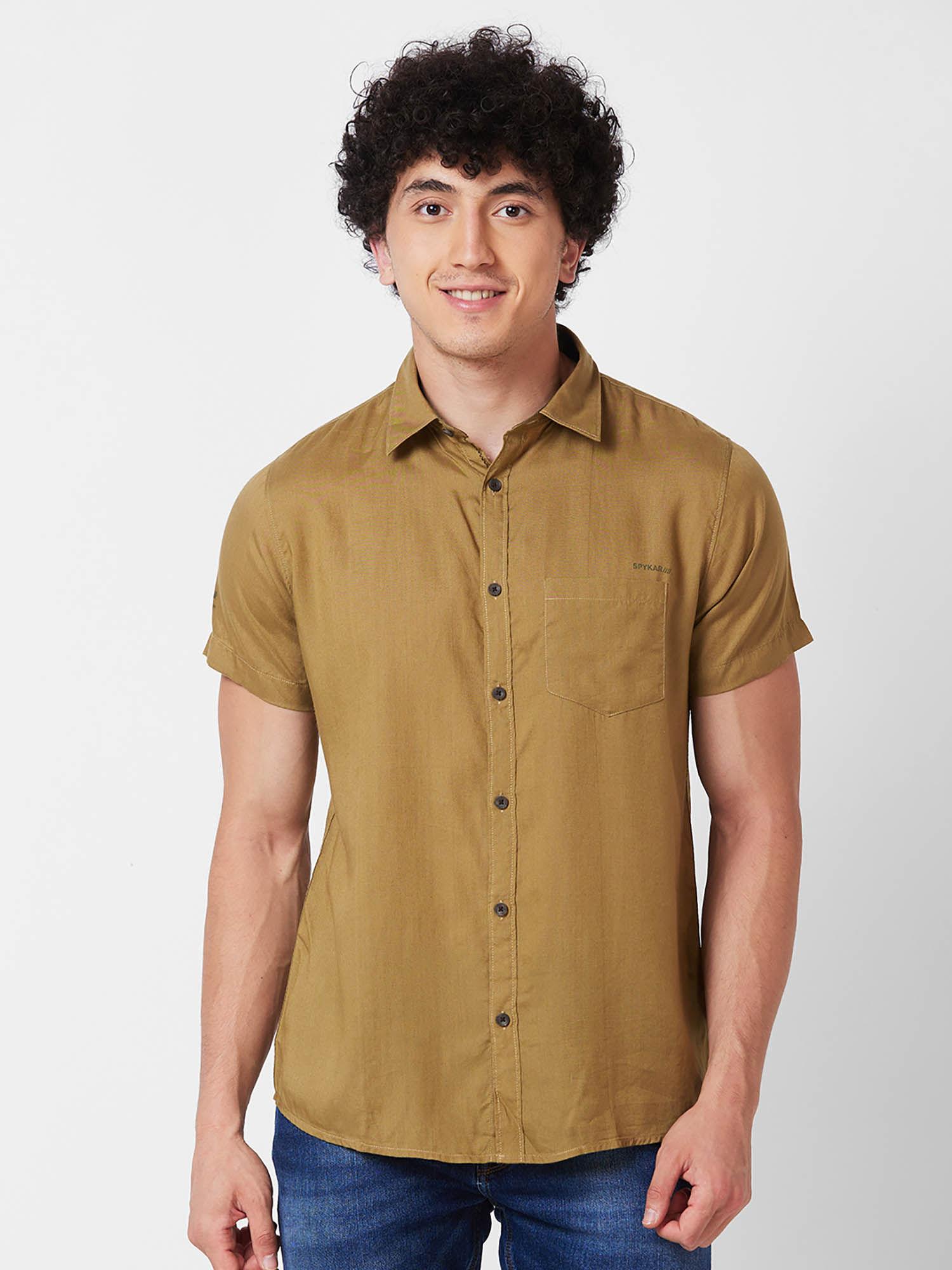 khaki solid half sleeve shirt for men