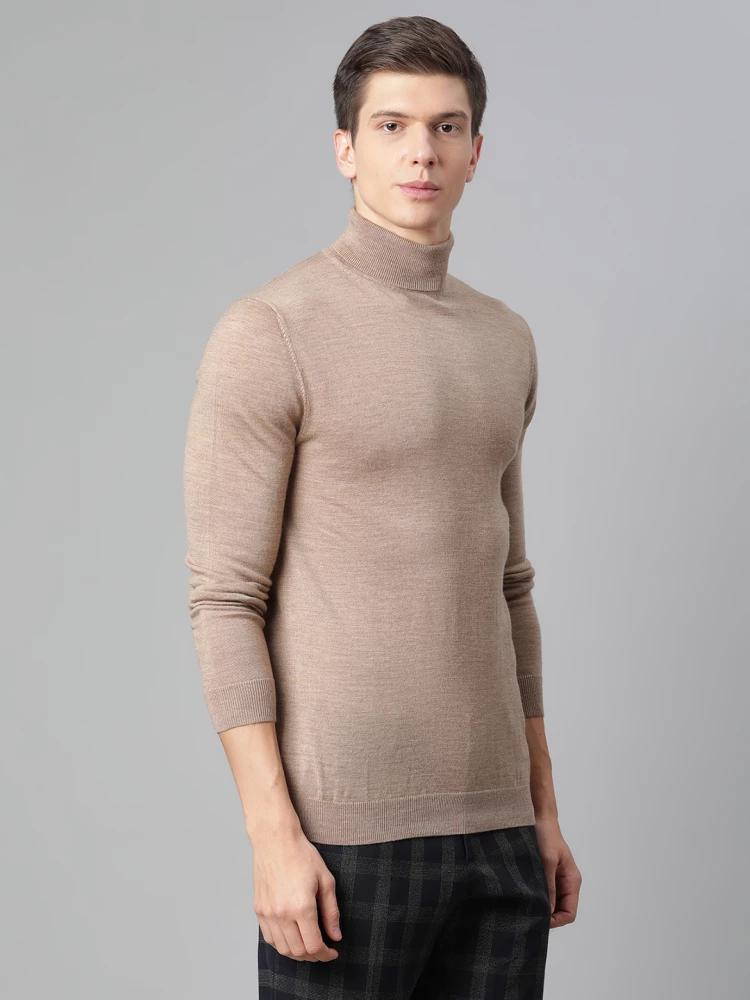 khaki solid high neck sweater