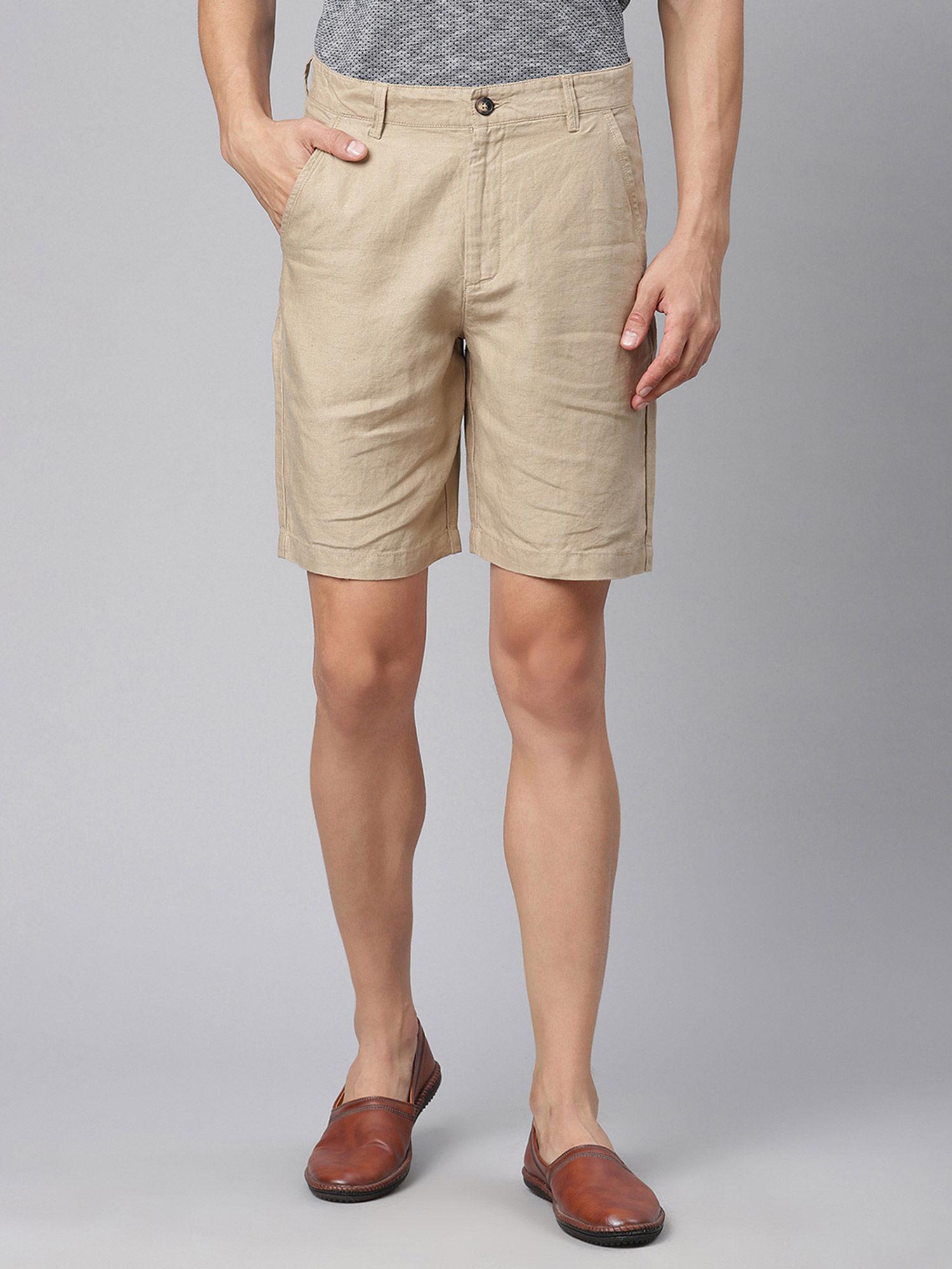 khaki solid regular fit shorts
