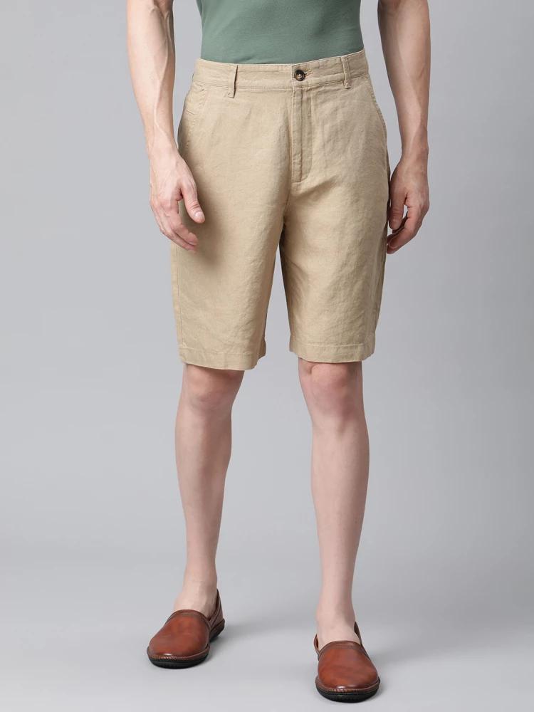 khaki solid regular fit shorts