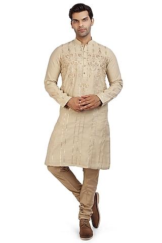 khaki tan embroidered kurta set