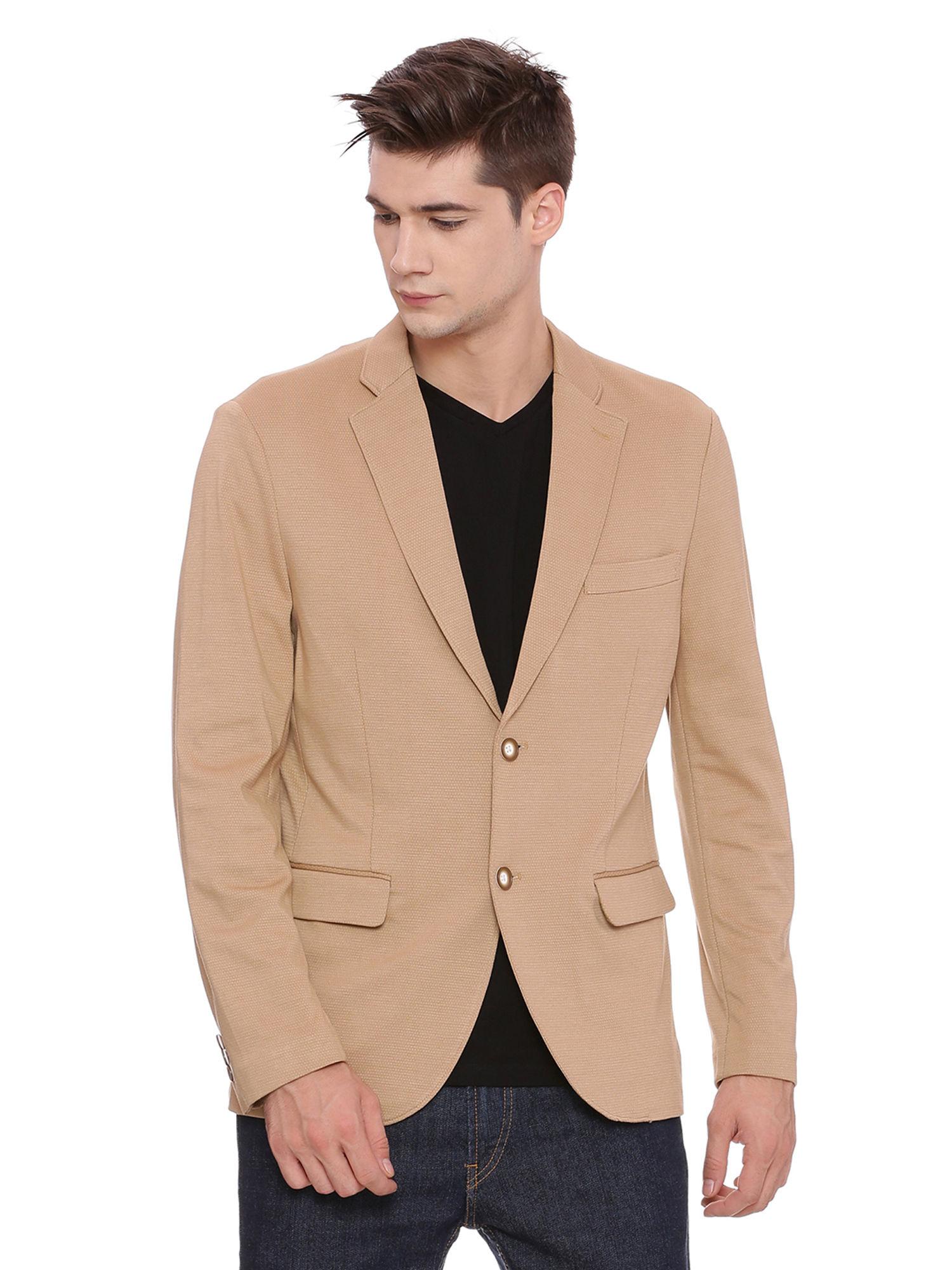 khaki textured 2 buttons blazer