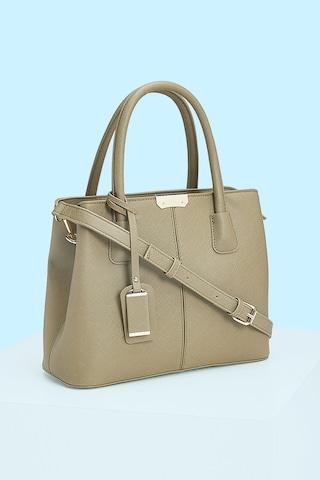 khaki textured casual pu women handbag