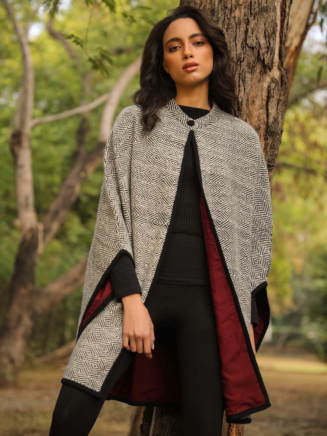 khaleej self design woollen longline open front jacket