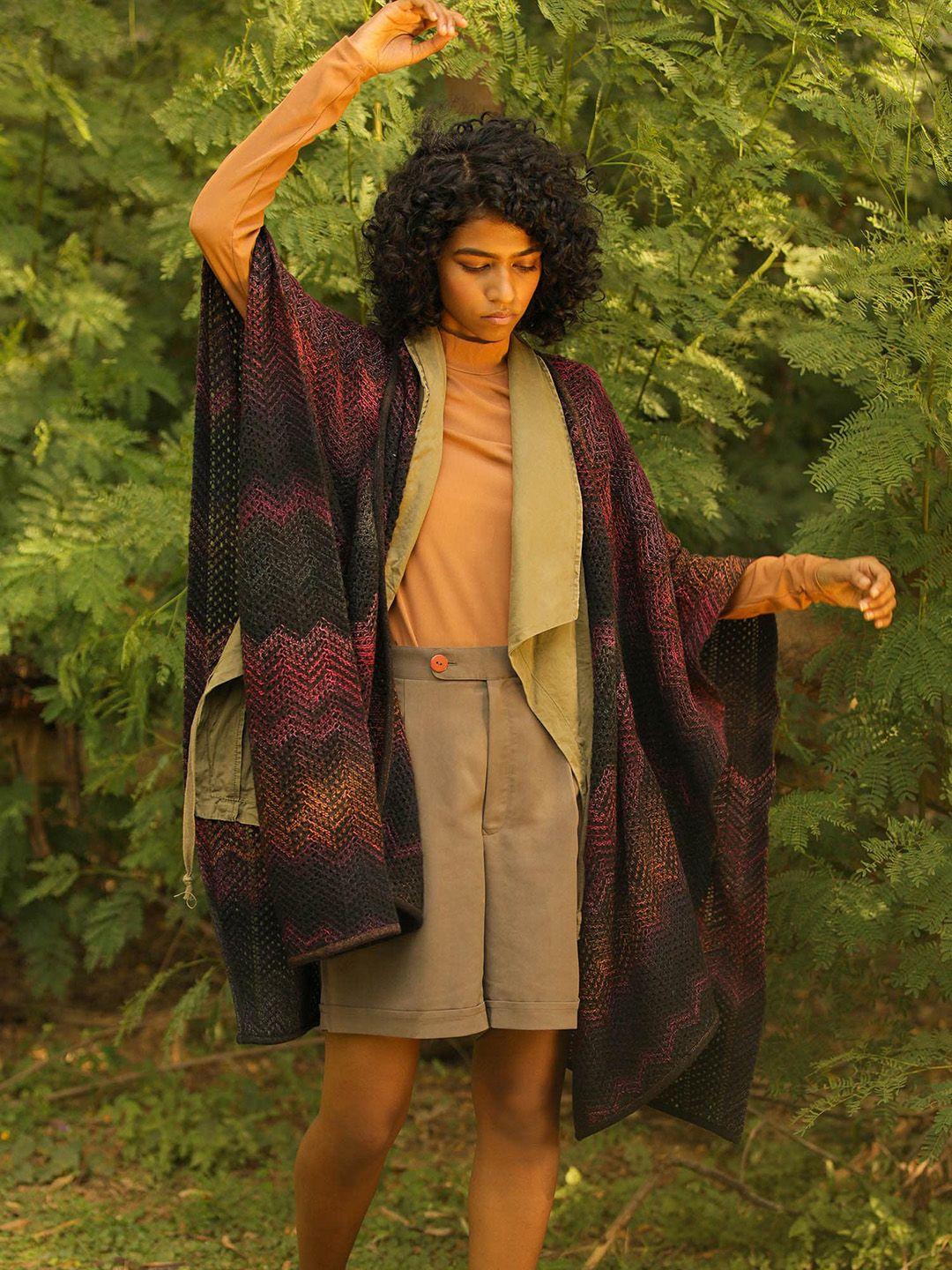 khaleej women asymmetric closure wool longline cape jacket