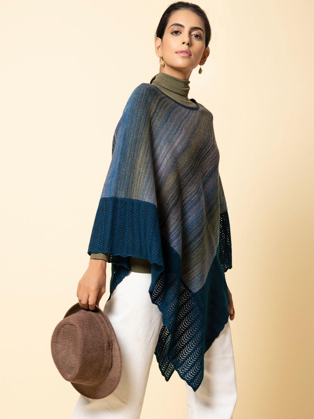 khaleej women colourblocked asymmetric closure longline poncho jacket