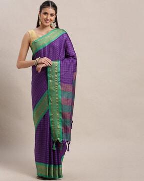 khan silk checks pattern saree with blouse