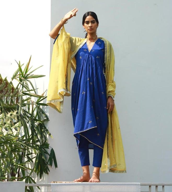 kharakapas cobalt blue arsh kurta set