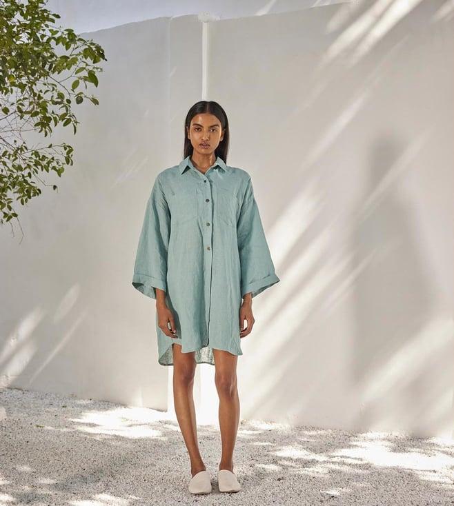 kharakapas sage blue haze shirt dress