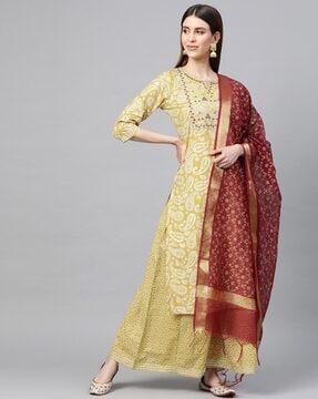 khari print cotton straight kurta set