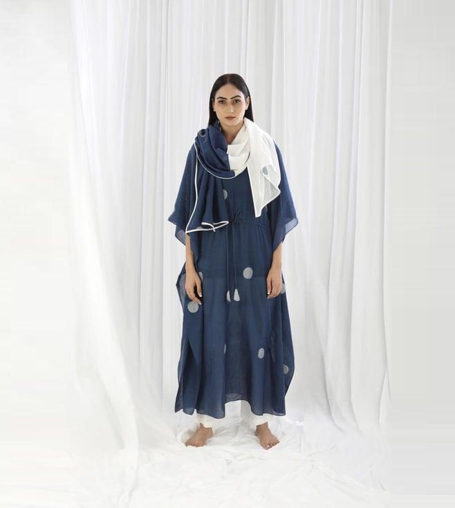 khat navy blue kaftan kurta and pant with scarf