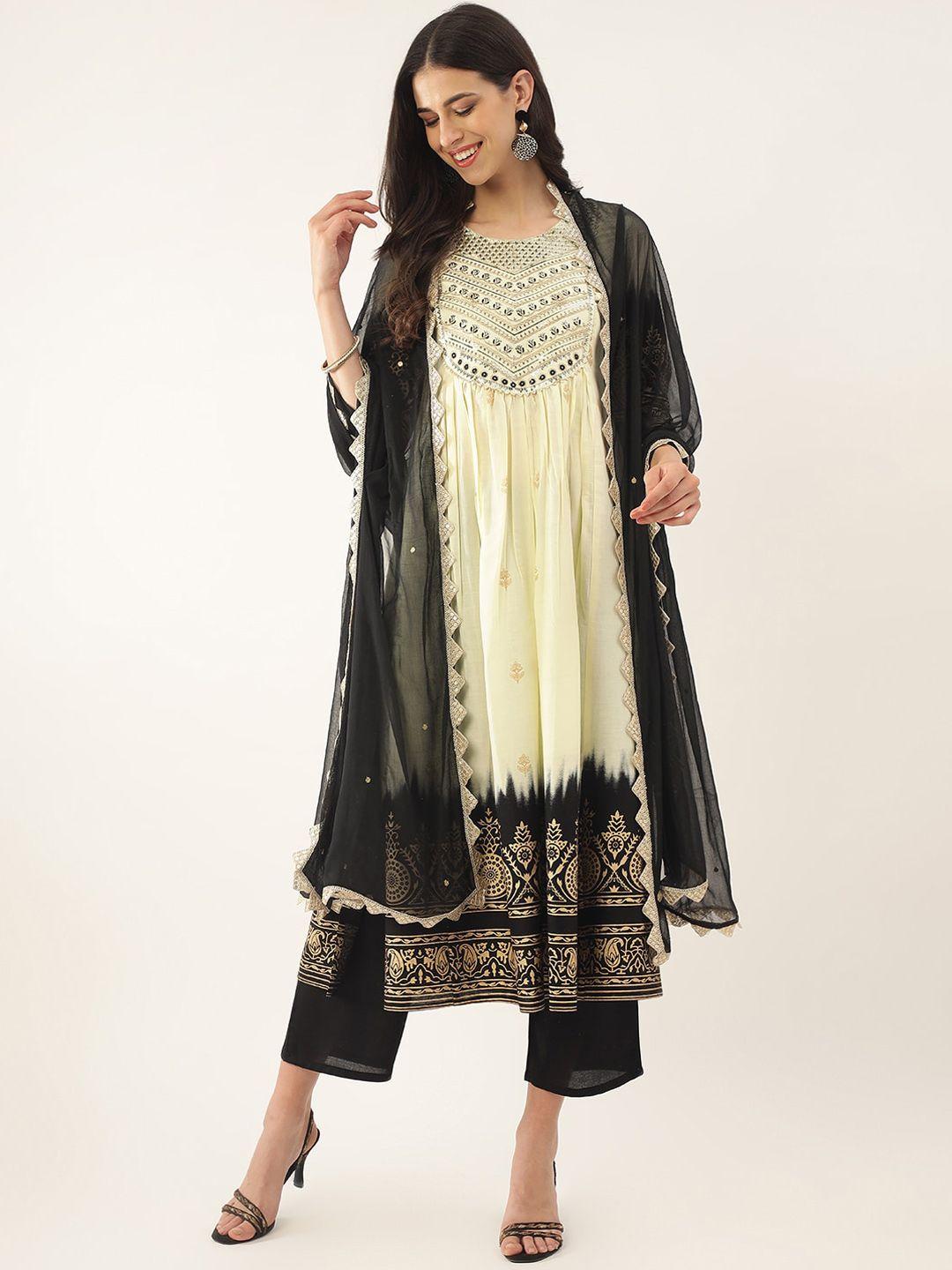 khushal k ethnic motifs embroidered empire thread work pure cotton kurta with palazzos