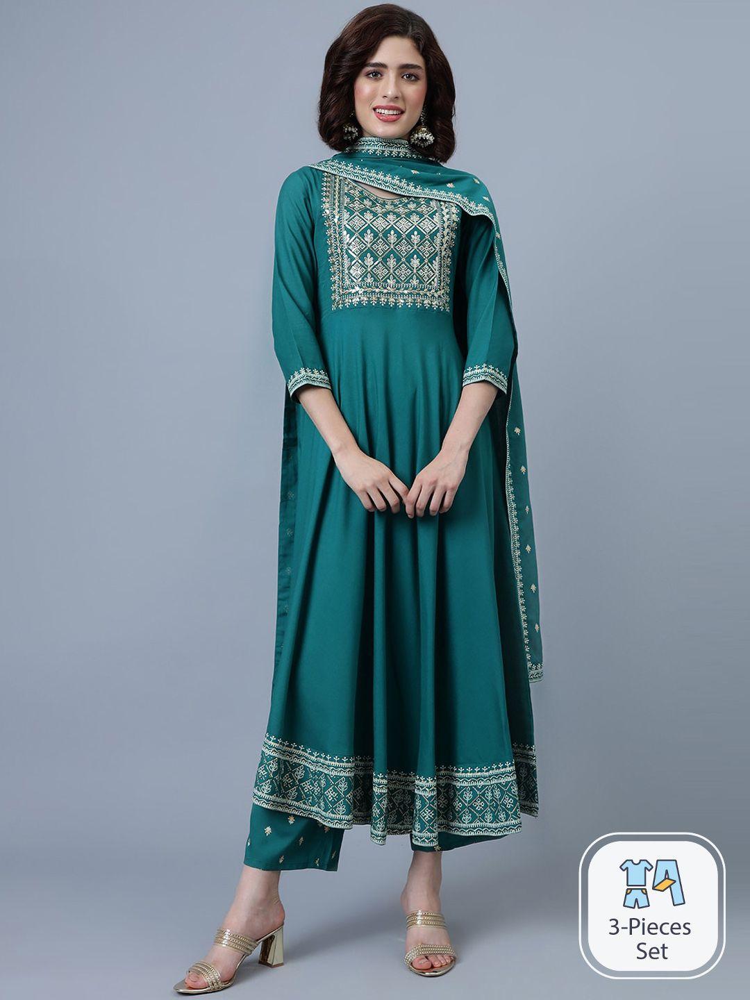 khushal k ethnic motifs embroidered sequinned kurta with trousers & dupatta